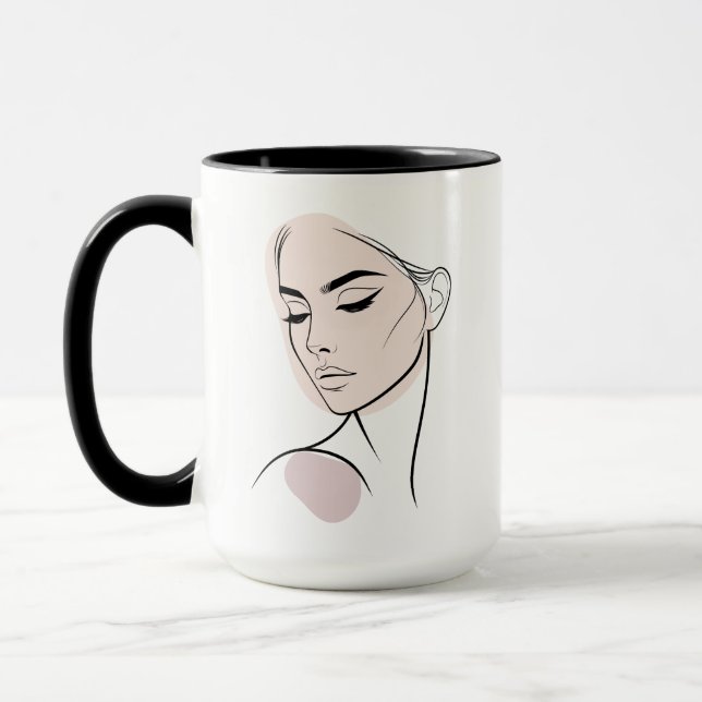 Minimalistisk Abstrakt Linje Feminint 3 (Med Färg) Mugg (Vänster)