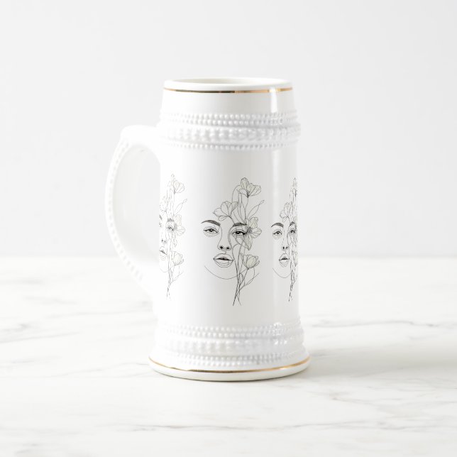 Minimalistisk Abstrakt Linje Konst Kaffe Mugg (Framsida vänster)