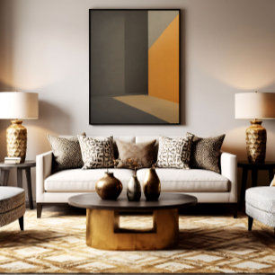 Minimalistisk Abstrakt Orange och Grå Canvastryck