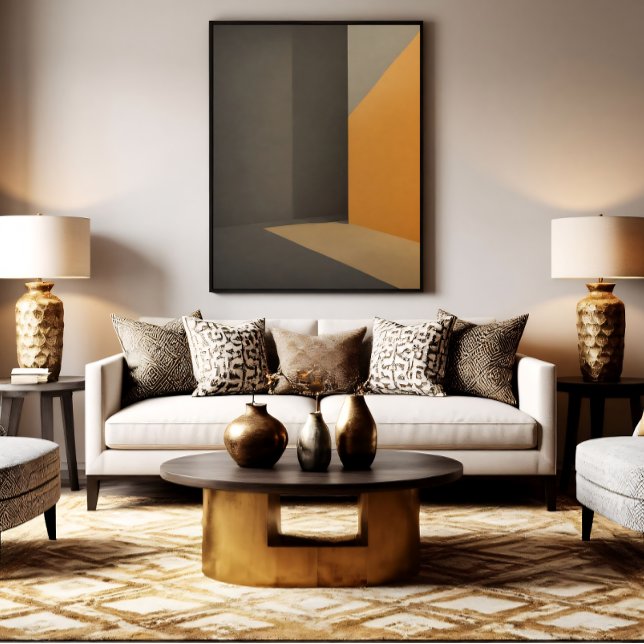 Minimalistisk Abstrakt Orange och Grå Canvastryck (Skapare uppladdad)