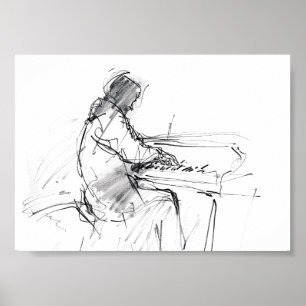 Minimalistisk abstrakt pianist som spelar piano – poster