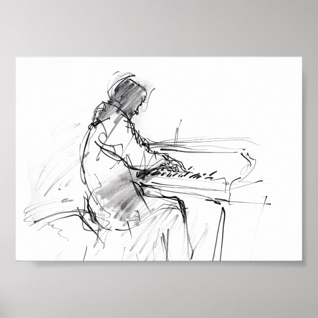 Minimalistisk abstrakt pianist som spelar piano –  poster (Framsidan)