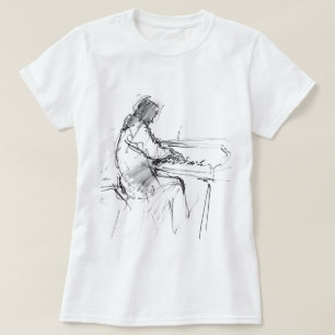 Minimalistisk Abstrakt Pianist som Spelar Piano – T Shirt