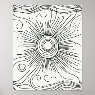 Minimalistisk Abstrakt Sol Konst Affisch