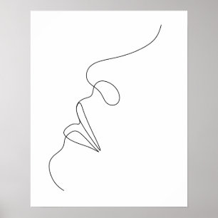 Minimalistisk Abstrakt Womans Ansikte Line Art Poster