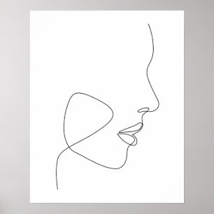 Minimalistisk Abstrakt Womans Ansikte Line Art Poster