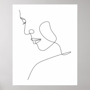 Minimalistisk Abstrakt Womans Ansikte Line Art Poster