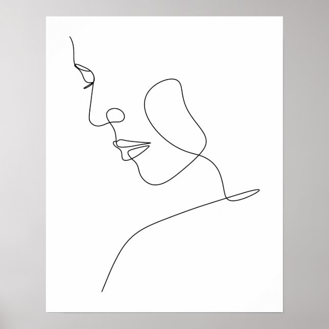 Minimalistisk Abstrakt Womans Ansikte Line Art Poster (Framsidan)