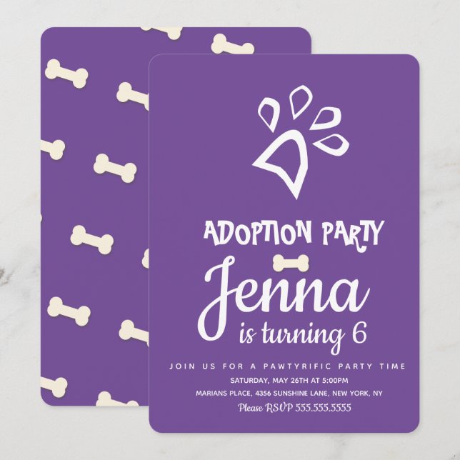 Minimalistisk Adoption Husdjur Hund Födelsedagsfes Inbjudningar (Fram/baksida)