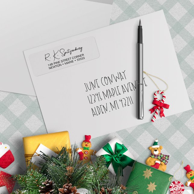 Minimalistisk adressetikett för svart skript returadress etikett (Skapare uppladdad)