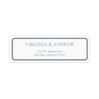 Minimalistisk adressetikett med blå kontur returadress etikett