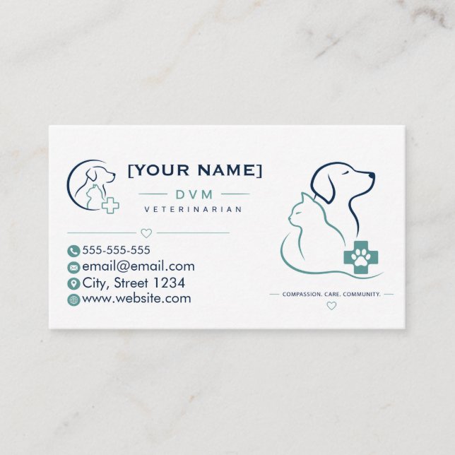 Minimalistisk Affärsbevis för Veterinär Visitkort (Framsida)