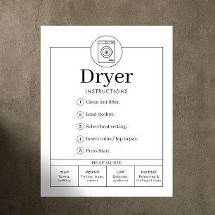 Minimalistisk affisch för tumble dryer-instruktion