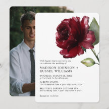 Minimalistisk akvarell djupröd ros foto bröllop 