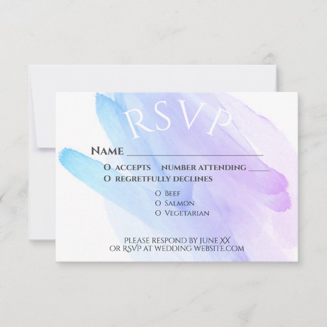 minimalistisk akvarell elegant bröllop blå lila  OSA kort (Framsida)