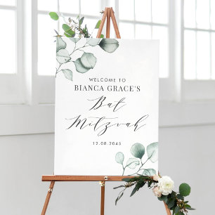 Minimalistisk akvarell Eukalyptus Bat Mitzvah Poster