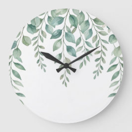 Minimalistisk akvarell Eukalyptus Kaskad Monogramm Stor Klocka