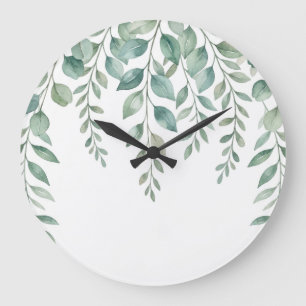 Minimalistisk akvarell Eukalyptus Kaskad Monogramm Stor Klocka