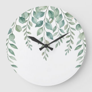 Minimalistisk akvarell Eukalyptus Kaskad Monogramm Stor Klocka