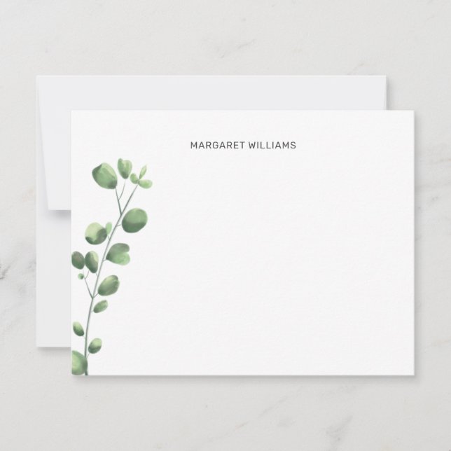 Minimalistisk akvarell Eukalyptus Monogram Tack Kort (Framsida)