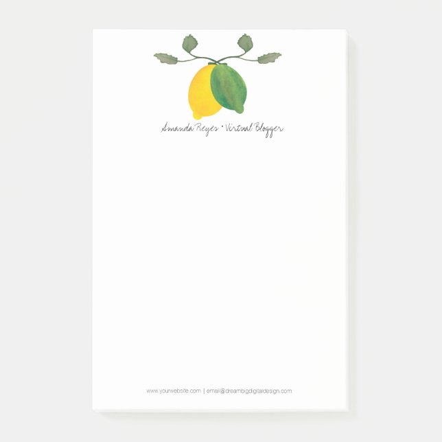 Minimalistisk akvarell Lime och citron Limoncello Post-it Block (Framsida)