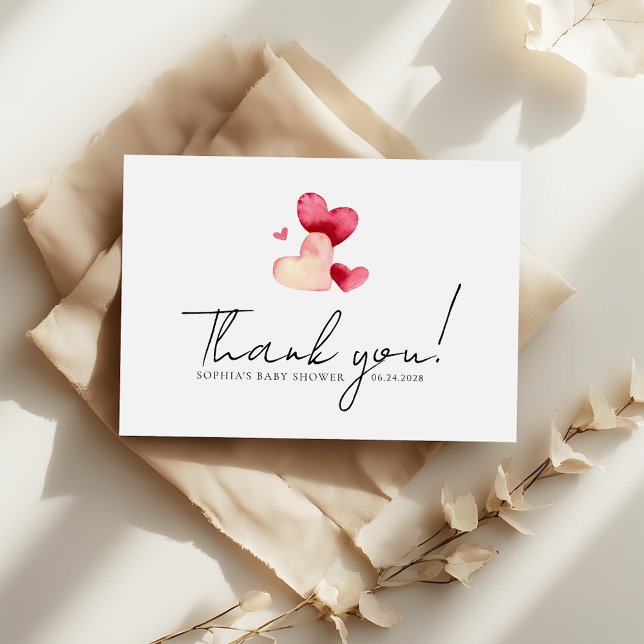 Minimalistisk akvarell röda hjärtan babyfirande tack kort (Skapare uppladdad)