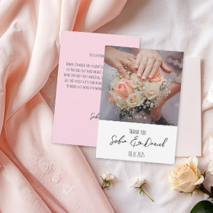 Minimalistisk akvarell rosa blomma bröllopsfoto tack kort