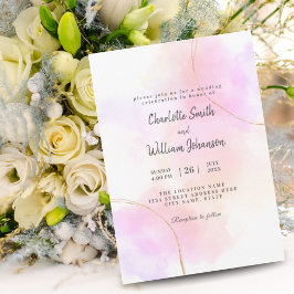 Minimalistisk akvarell rosa och guld vit elegant inbjudningar