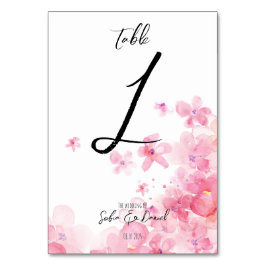 Minimalistisk akvarell rosa vildblomma bröllop  bordsnummer