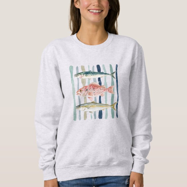 Minimalistisk akvarell Tre fiskar Kuststrimmig T Shirt (Framsida)