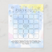 Minimalistisk akvarellblå Bingo Baby Shower-spel