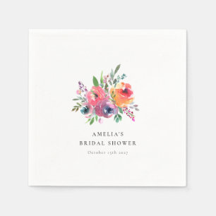 Minimalistisk akvarellblomma Bröllopsdusch Anpassa Pappersservett