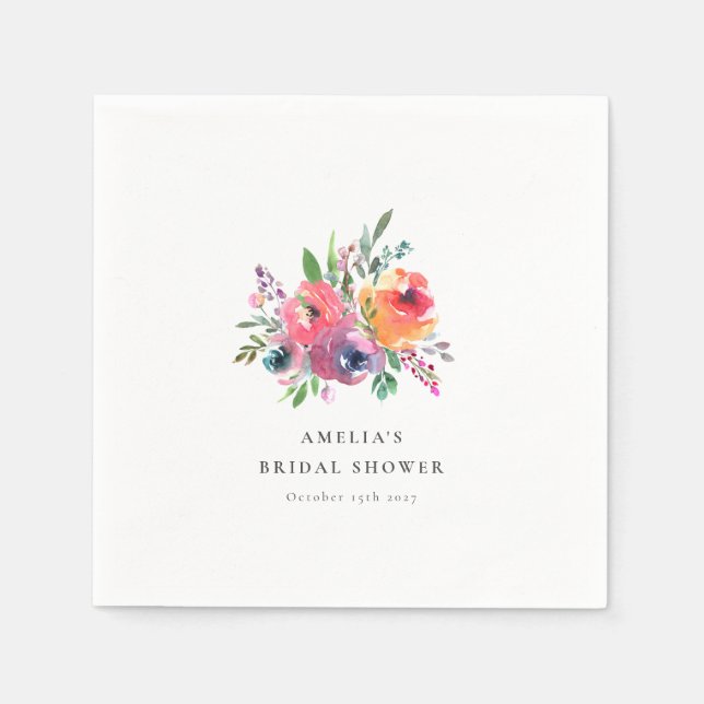 Minimalistisk akvarellblomma Bröllopsdusch Anpassa Pappersservett (Framsidan)