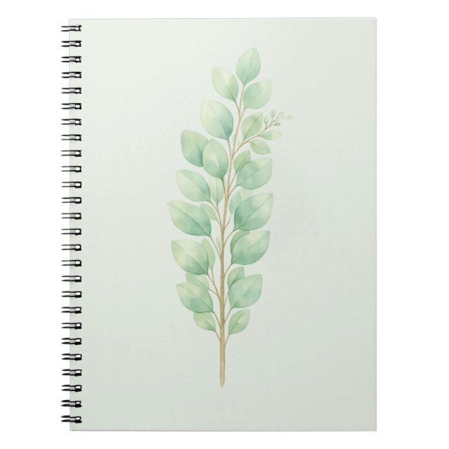 Minimalistisk akvarellgrönska blad Botanisk Anteckningsbok (Framsidan)