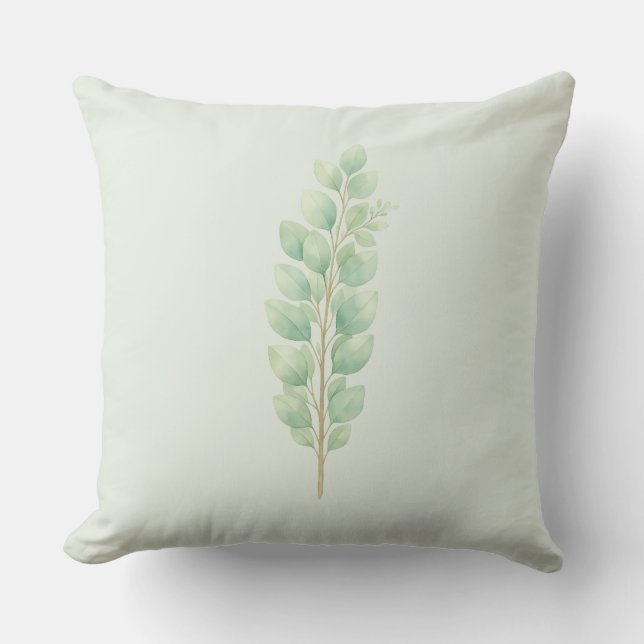 Minimalistisk akvarellgrönska blad Botanisk Kudde (Framsida)
