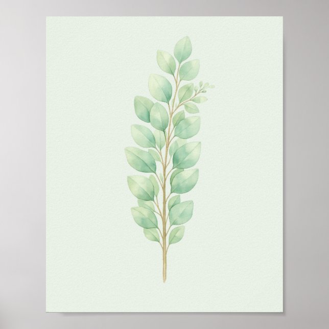 Minimalistisk akvarellgrönska blad Botanisk Poster (Framsidan)