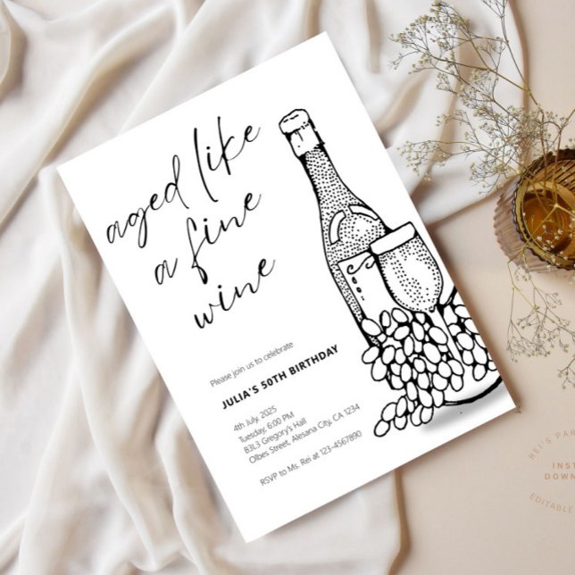 Minimalistisk Åldras som en Bra Vin Vuxen gammal I Inbjudningar (Skapare uppladdad)