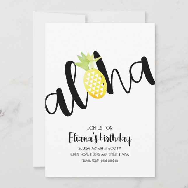 Minimalistisk Aloha Hawaii Luau Foto Födelsedagsfe Inbjudningar (Framsida)