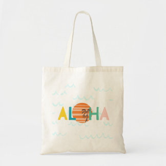 Minimalistisk "Aloha" Sunset & Handflatan Träd Gra Tygkasse