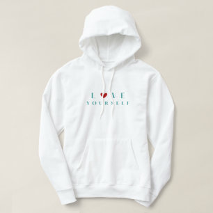 Minimalistisk "Älska dig själv" teal & röd hjärta Hoodie