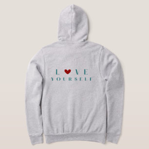 Minimalistisk "Älska dig själv" teal & rött hjärta T Shirt