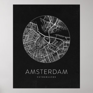 Minimalistisk Amsterdamstad Karta Poster