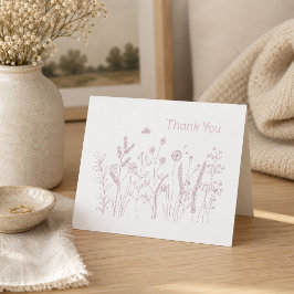 Minimalistisk äng med vilda blommor Rosa Tack Kort