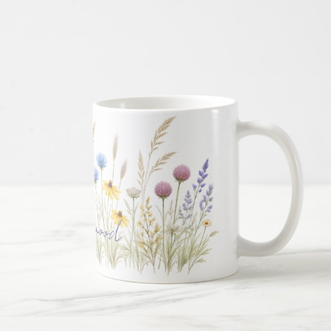 Minimalistisk ängsmug med vilda blommor – Ömtålig  Kaffemugg (Höger)