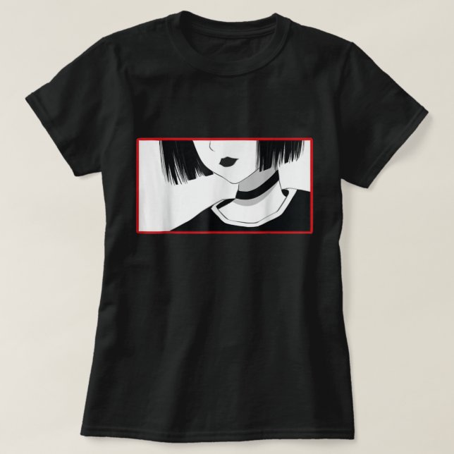 Minimalistisk Anime Flickhalsband Skjorta T Shirt (Design framsida)