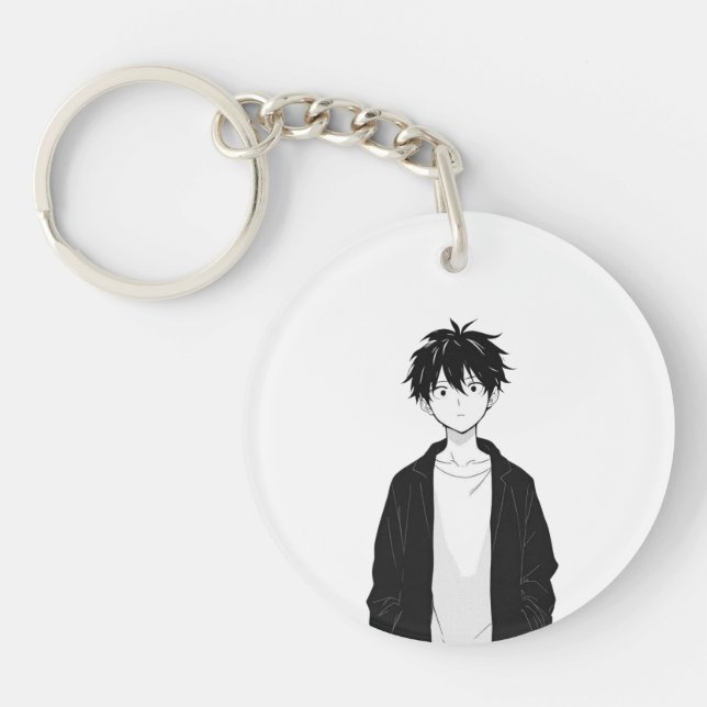 Minimalistisk Anime Pojke Akryl Nyckelring (Framsidan)
