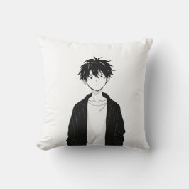 Minimalistisk Anime Pojke Kastkudde Kudde