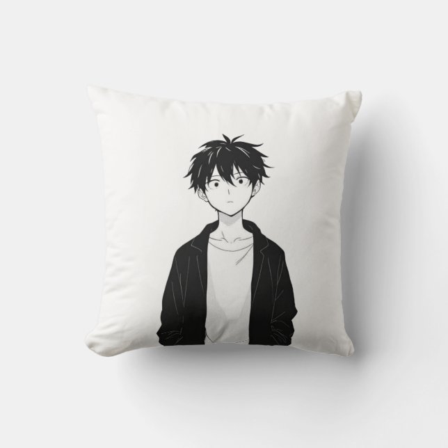 Minimalistisk Anime Pojke Kastkudde Kudde (Framsida)
