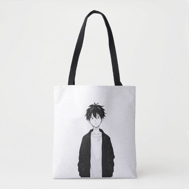 Minimalistisk Anime Pojke Totebag Tygkasse (Framsida)