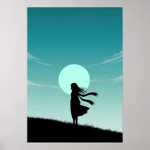 Minimalistisk Animeflicka Poster